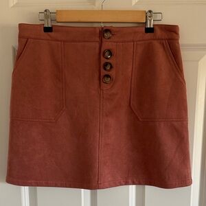 Hyfve Pink Button-Front Women's Skirt Size Large Fauz Velvet